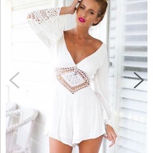 WHITE SEXY SHEER WAIST OPEN BACK ROMPER
